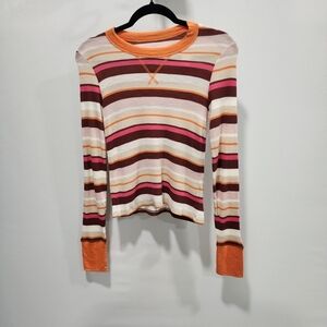Aerie Offline Striped Long Sleeve cropped Henley Medium